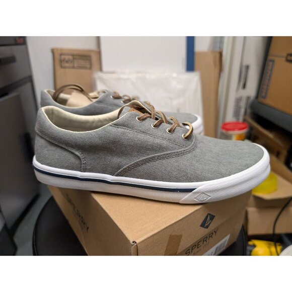 Sperry Mens Striper II CVO Nautical Sneakers Canvas Grey 7.5
